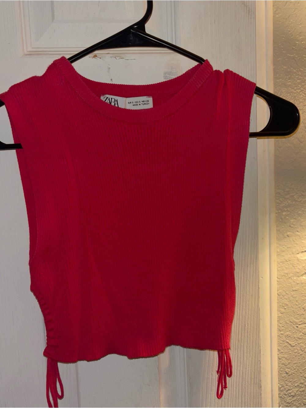 Zara Hot Pink Ribbed Sleeveless Crop Tank with Side Ties